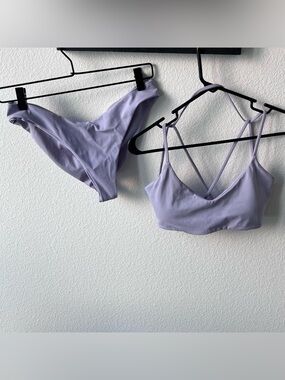 Lavender bikini set, scrunch butt Brazilian bottom, criss cross straps top